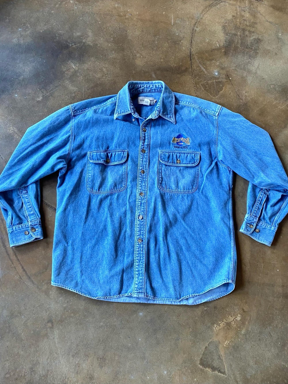 VTG 80s Hard Rock Cafe Vancouver Blue Denim Boxy Button-Up Shirt